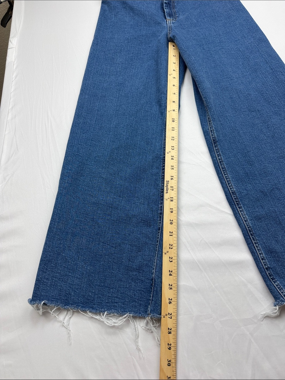 Zara Wide-Leg Flare Jeans in Classic Blue Denim - Picture 2 of 8